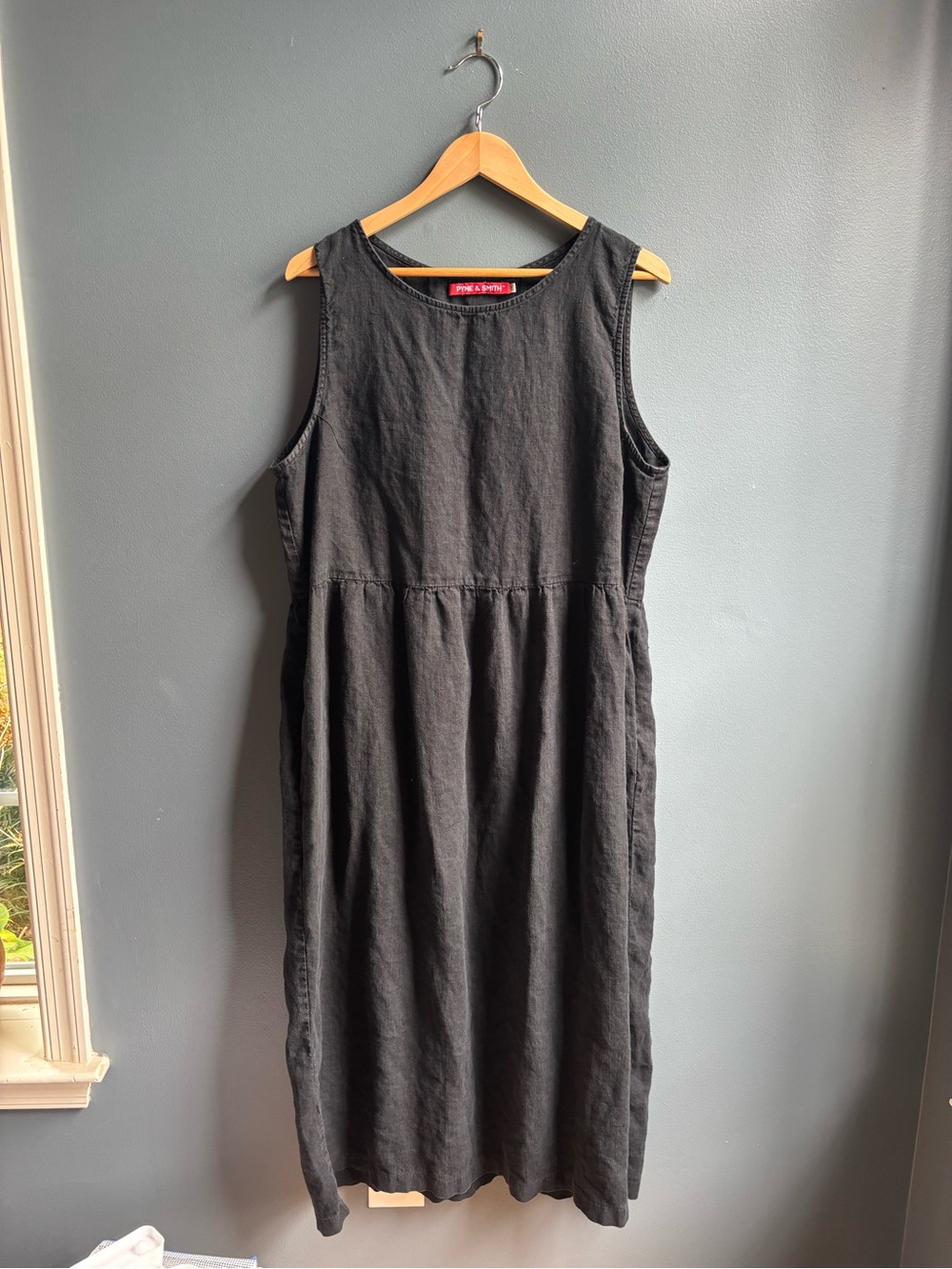 Pyne & Smith No.26 Black Linen Dress XXL Sleeveless Pockets